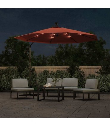 vidaXL Cantilever Garden Parasol with LED Lights&Steel Pole Terracotta