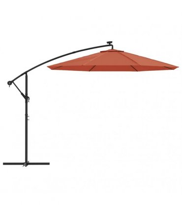 vidaXL Cantilever Garden Parasol with LED Lights&Steel Pole Terracotta