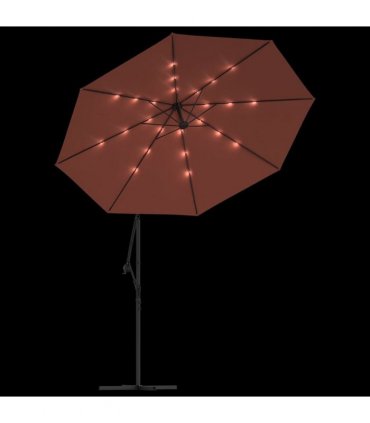 vidaXL Cantilever Garden Parasol with LED Lights&Steel Pole Terracotta