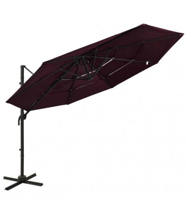 vidaXL 4-Tier Garden Parasol with Aluminium Pole Bordeaux Red 3x3 m