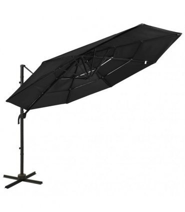 vidaXL 4-Tier Garden Parasol with Aluminium Pole Black 3x3 m