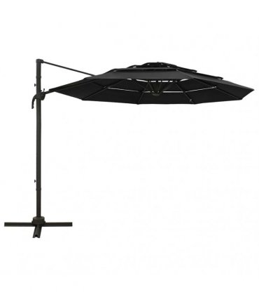 vidaXL 4-Tier Garden Parasol with Aluminium Pole Black 3x3 m