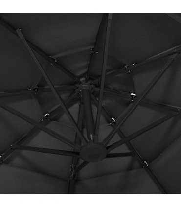 vidaXL 4-Tier Garden Parasol with Aluminium Pole Black 3x3 m