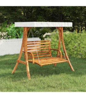 vidaXL Swing Frame with Cream Roof Solid Bent Wood with Teak Finish