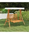 vidaXL Swing Frame with Cream Roof Solid Bent Wood with Teak Finish