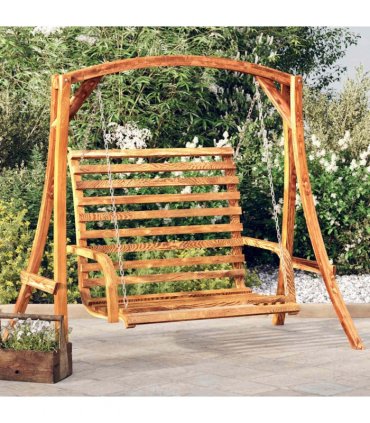 vidaXL Swing Bench Solid Bent Wood with Teak Finish 126x63x92 cm