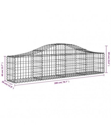 vidaXL Arched Gabion Baskets 3 pcs 200x30x40/60 cm Galvanised Iron