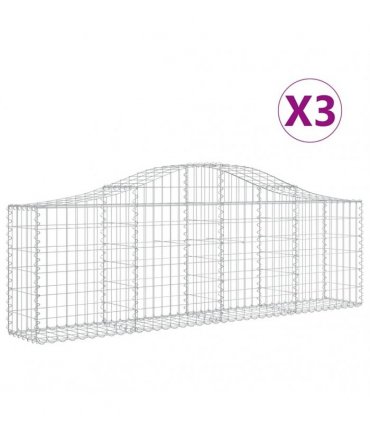 vidaXL Arched Gabion Baskets 3 pcs 200x30x60/80 cm Galvanised Iron