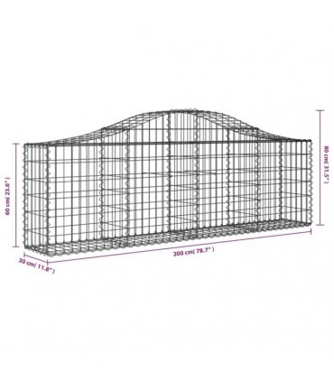 vidaXL Arched Gabion Baskets 5 pcs 200x30x60/80 cm Galvanised Iron