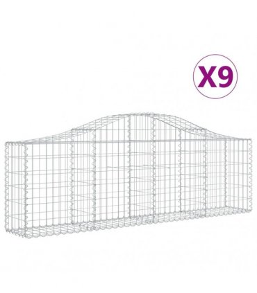 vidaXL Arched Gabion Baskets 9 pcs 200x30x60/80 cm Galvanised Iron