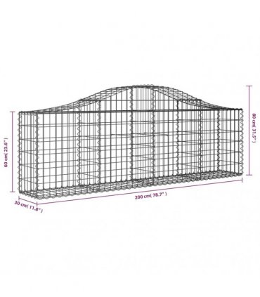 vidaXL Arched Gabion Baskets 10 pcs 200x30x60/80 cm Galvanised Iron
