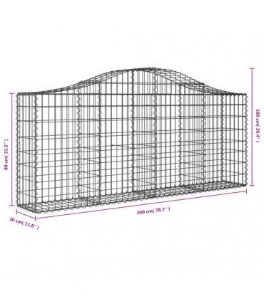 vidaXL Arched Gabion Baskets 2 pcs 200x30x80/100 cm Galvanised Iron