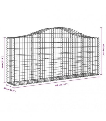 vidaXL Arched Gabion Baskets 3 pcs 200x30x80/100 cm Galvanised Iron
