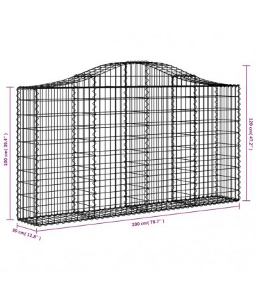 vidaXL Arched Gabion Baskets 4 pcs 200x30x100/120 cm Galvanised Iron