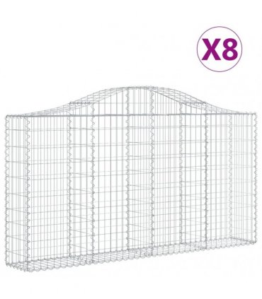 vidaXL Arched Gabion Baskets 8 pcs 200x30x100/120 cm Galvanised Iron