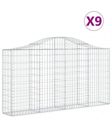 vidaXL Arched Gabion Baskets 9 pcs 200x30x100/120 cm Galvanised Iron