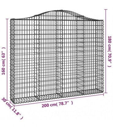 vidaXL Arched Gabion Baskets 3 pcs 200x30x160/180 cm Galvanised Iron