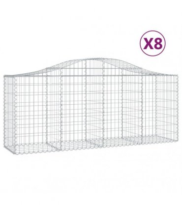 vidaXL Arched Gabion Baskets 8 pcs 200x50x80/100 cm Galvanised Iron