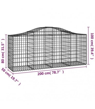 vidaXL Arched Gabion Baskets 11 pcs 200x50x80/100 cm Galvanised Iron