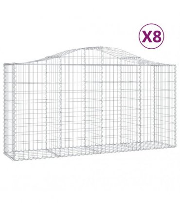 vidaXL Arched Gabion Baskets 8 pcs 200x50x100/120 cm Galvanised Iron