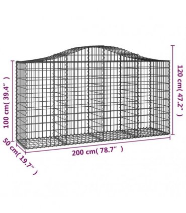 vidaXL Arched Gabion Baskets 8 pcs 200x50x100/120 cm Galvanised Iron
