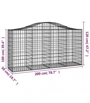 vidaXL Arched Gabion Baskets 10 pcs 200x50x100/120 cm Galvanised Iron