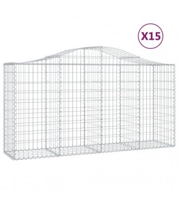 vidaXL Arched Gabion Baskets 15 pcs 200x50x100/120 cm Galvanised Iron