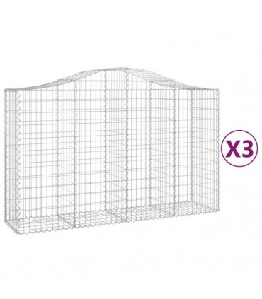 vidaXL Arched Gabion Baskets 3 pcs 200x50x120/140 cm Galvanised Iron