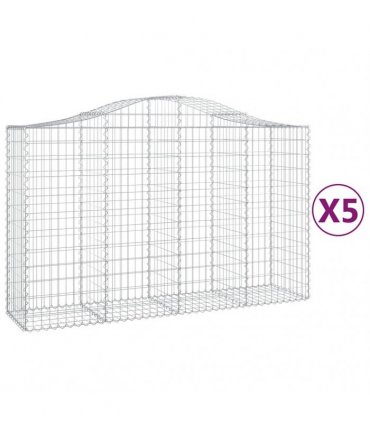 vidaXL Arched Gabion Baskets 5 pcs 200x50x120/140 cm Galvanised Iron
