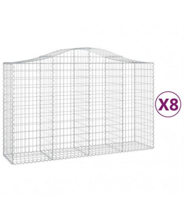 vidaXL Arched Gabion Baskets 8 pcs 200x50x120/140 cm Galvanised Iron
