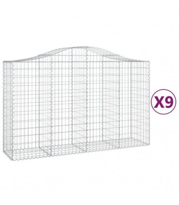 vidaXL Arched Gabion Baskets 9 pcs 200x50x120/140 cm Galvanised Iron
