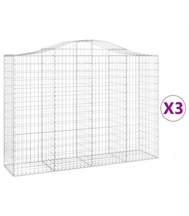vidaXL Arched Gabion Baskets 3 pcs 200x50x140/160 cm Galvanised Iron