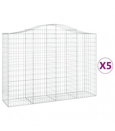 vidaXL Arched Gabion Baskets 5 pcs 200x50x140/160 cm Galvanised Iron