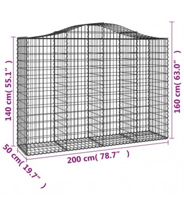 vidaXL Arched Gabion Baskets 11 pcs 200x50x140/160 cm Galvanised Iron