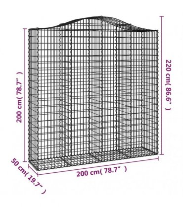 vidaXL Arched Gabion Baskets 2 pcs 200x50x200/220 cm Galvanised Iron