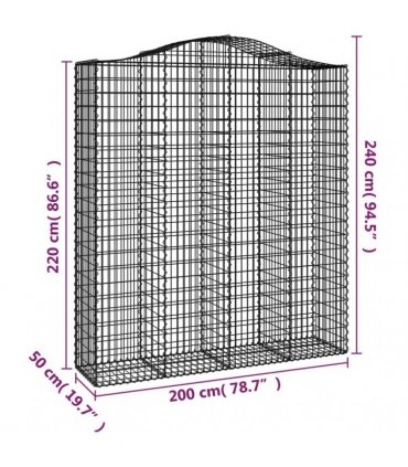 vidaXL Arched Gabion Baskets 4 pcs 200x50x220/240 cm Galvanised Iron