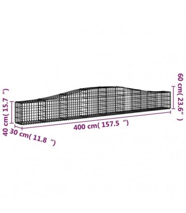 vidaXL Arched Gabion Baskets 4 pcs 400x30x40/60 cm Galvanised Iron