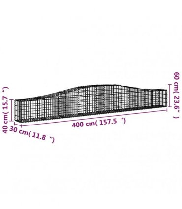 vidaXL Arched Gabion Baskets 7 pcs 400x30x40/60 cm Galvanised Iron