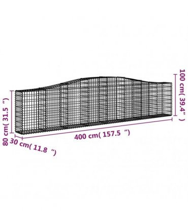 vidaXL Arched Gabion Baskets 3 pcs 400x30x80/100 cm Galvanised Iron