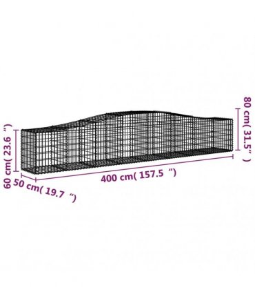 vidaXL Arched Gabion Baskets 15 pcs 400x50x60/80 cm Galvanised Iron