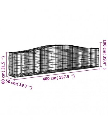 vidaXL Arched Gabion Baskets 4 pcs 400x50x80/100 cm Galvanised Iron