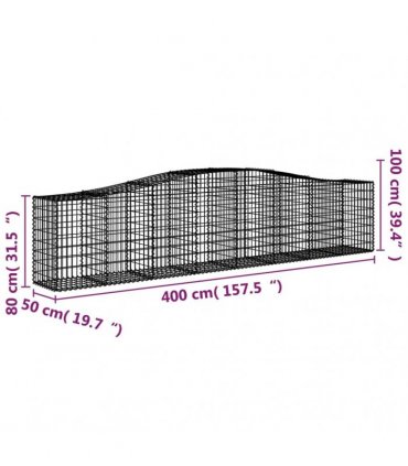 vidaXL Arched Gabion Baskets 6 pcs 400x50x80/100 cm Galvanised Iron