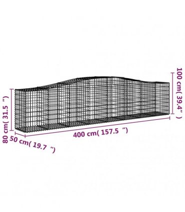 vidaXL Arched Gabion Baskets 7 pcs 400x50x80/100 cm Galvanised Iron