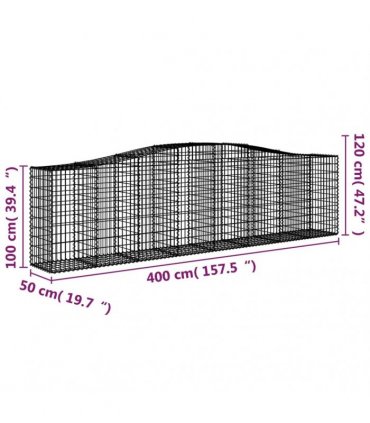 vidaXL Arched Gabion Baskets 3 pcs 400x50x100/120 cm Galvanised Iron