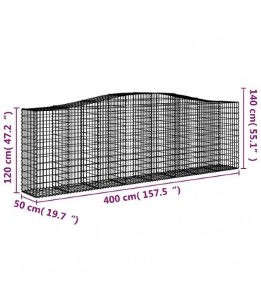 vidaXL Arched Gabion Baskets 7 pcs 400x50x120/140 cm Galvanised Iron