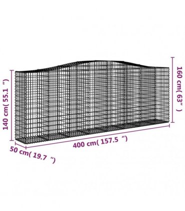 vidaXL Arched Gabion Baskets 3 pcs 400x50x140/160 cm Galvanised Iron