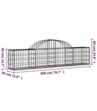 vidaXL Arched Gabion Baskets 3 pcs 200x30x40/60 cm Galvanised Iron
