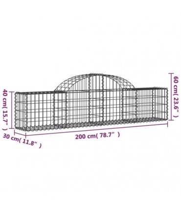 vidaXL Arched Gabion Baskets 6 pcs 200x30x40/60 cm Galvanised Iron