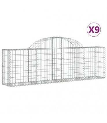 vidaXL Arched Gabion Baskets 9 pcs 200x30x60/80 cm Galvanised Iron
