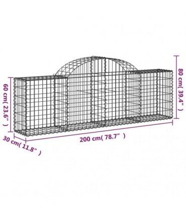 vidaXL Arched Gabion Baskets 12 pcs 200x30x60/80 cm Galvanised Iron